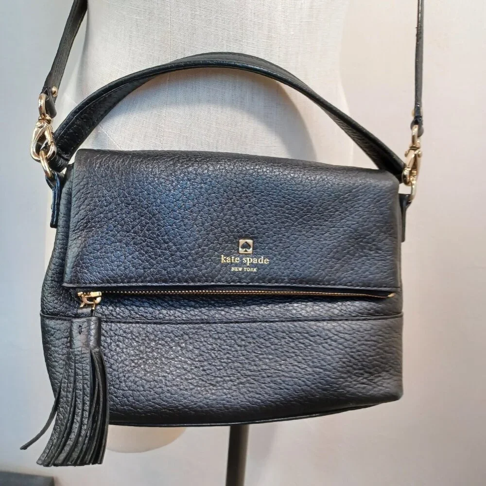 Kate Spade‎ New York Leather Bag Black Pebble Crossbody Handbag Purse